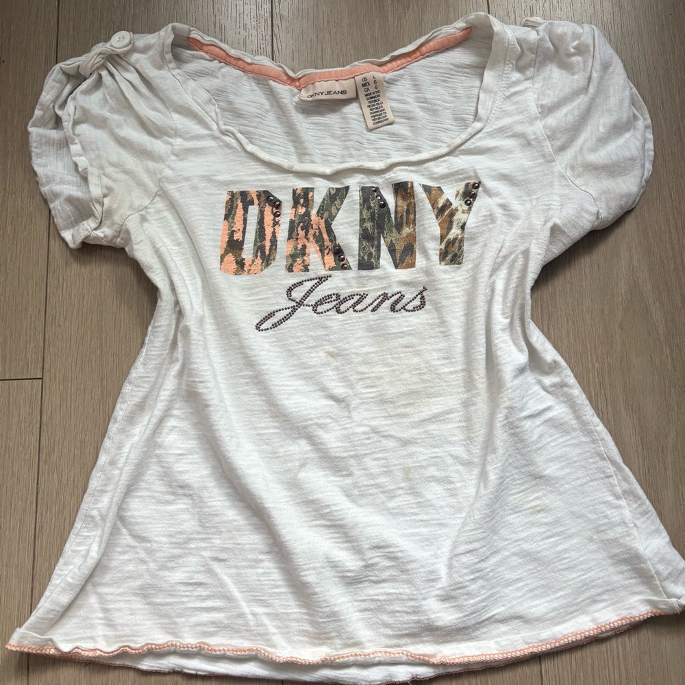 DKNY White Short Sleeve Top Vintage y2k